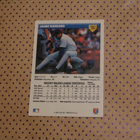 Jaime Navarro #281 Baseball Card - Picture 2 of 2